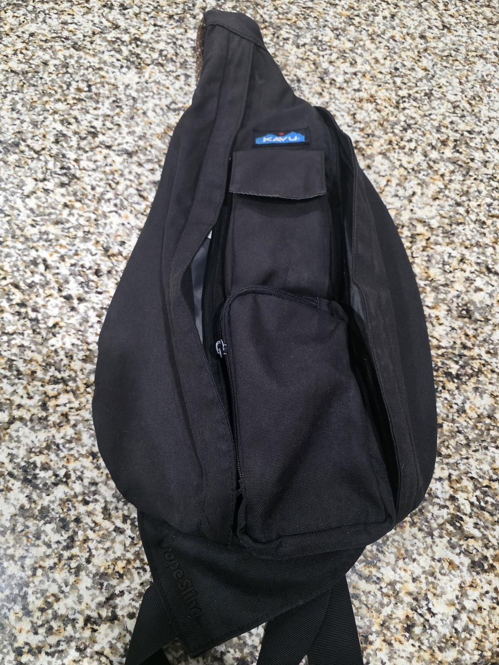 Kavu Black Sling Belt Bag with Front Zip Pocket